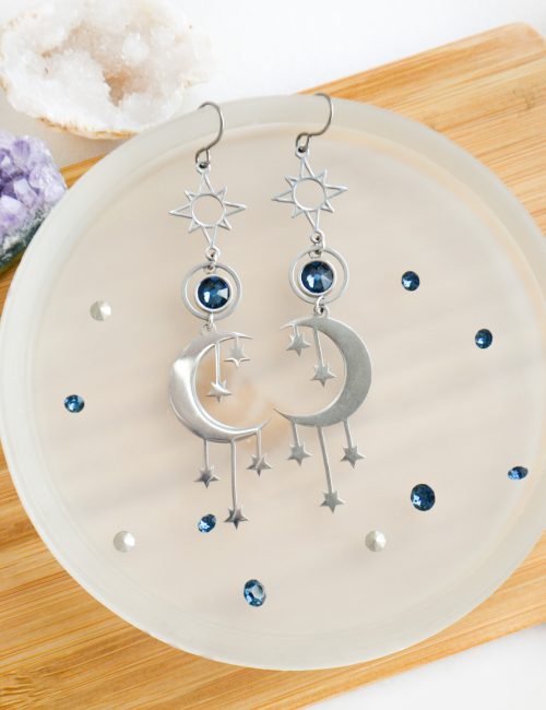 Niobium Long Moon Earrings