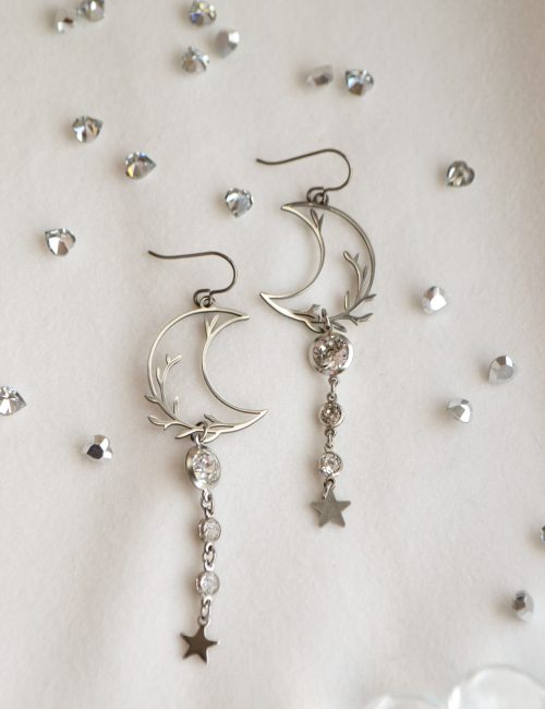 Niobium Crystal Moon Earrings